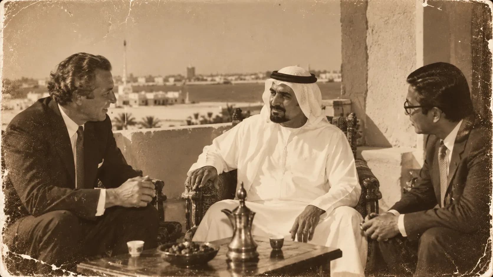 Chamber officials in discussion on a terrace overlooking the city